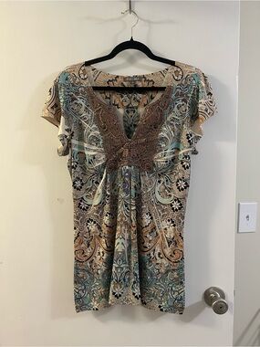 Vintage Roz & Ali Paisley Crochet-Accent Top